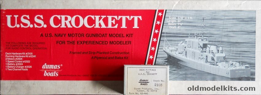 Dumas USS Crockett Gunboat (Asheville-class) With 2105 Deck Hardware Fittings Kit - 51 Inch Long For R/C or Display, 1218 plastic model kit